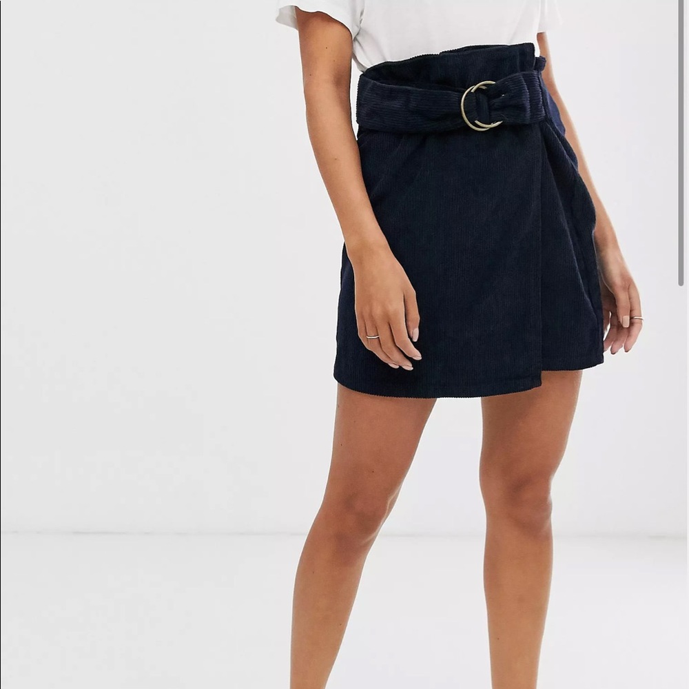 Pieces buckle detail cord mini skirt in navy